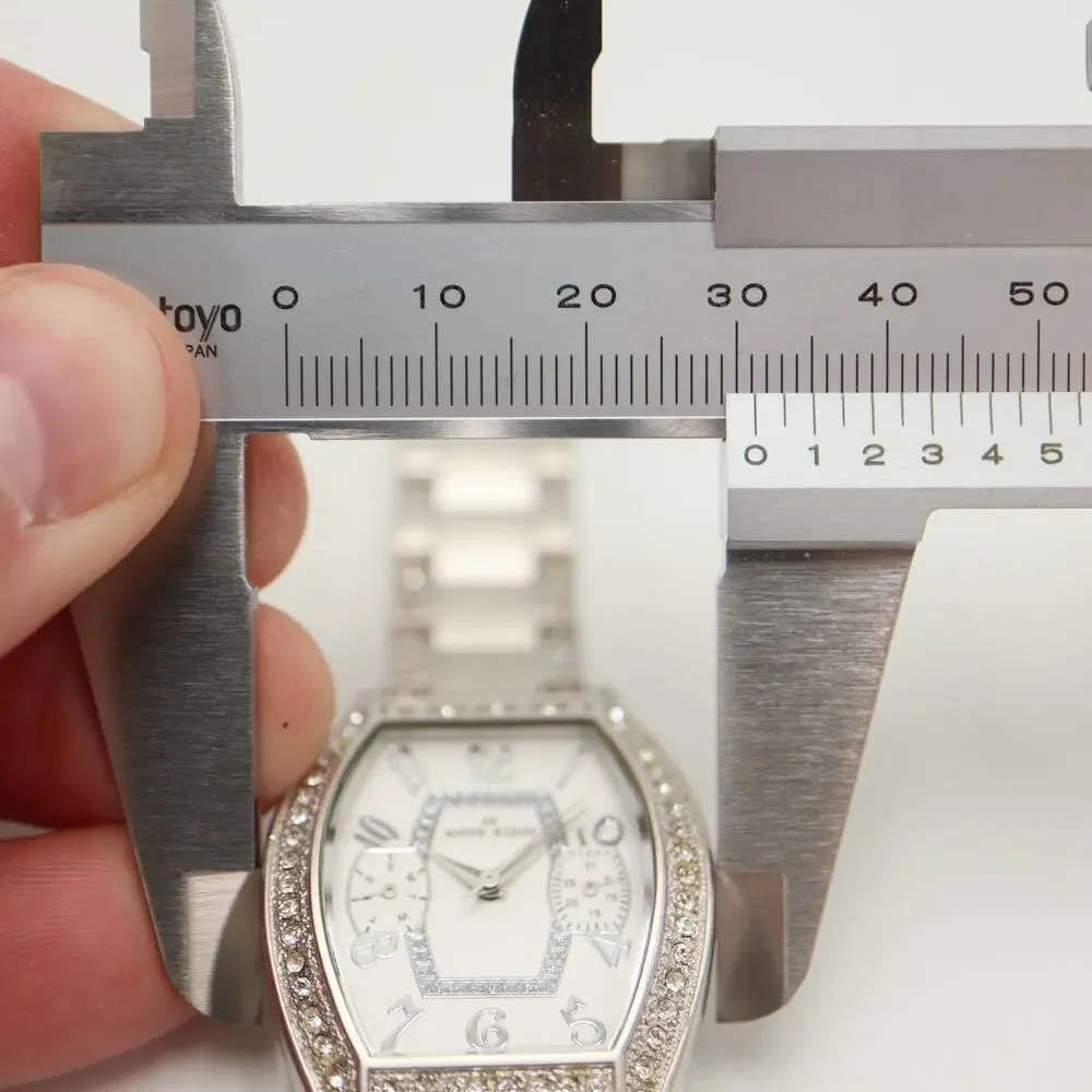 Anne Klein 31mm Barrel Silver Tone Womens Watch Day Date Bracelet w New Battery